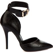 Fox Shoes K654073307 Siyah Yılan Baskı Kadın Topuklu Ayakkabı