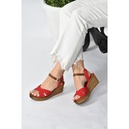 Fox Shoes K674192105 Kırmızı Keten Kadın Dolgu Topuklu Ayakkabı