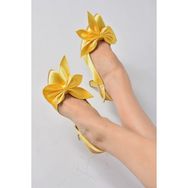 Fox Shoes K922164804 Sarı Saten Kumaş Kadın Topuklu Ayakkabı