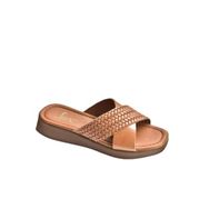 Fox Shoes M291049903 Taba Hakiki Deri Çapraz Bantlı Kadın Terlik