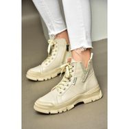 Fox Shoes R602085209 Bej Suni Deri Taş Detaylı Kadın Bot