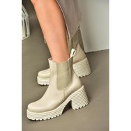 Fox Shoes R996020009 Bej Kalın Topuklu Kadın Bot
