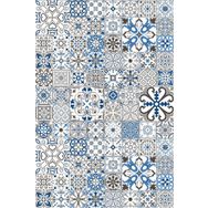 Frenda Home 120x180 cm Mavi Çini Desenli Kaymaz Deri Taban Yıkanabilir Halı