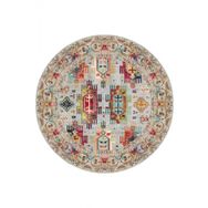 Frenda Home 140x140 cm Bej Kilim Desen Pamuk Taban Dijital Baskılı Yuvarlak Halı
