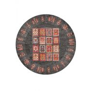Frenda Home 140x140 cm Gri Binbir Gece Pamuk Taban Yıkanabilir Dijital Baskılı Yuvarlak Halı