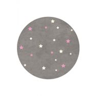 Frenda Home 140x140 cm Pembe Yıldız Desenli Deri Taban Yuvarlak Çocuk Ve Bebek Odası Halısı