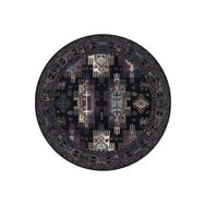 Frenda Home 140x140 cm Siyah Kilim Desen Pamuk Taban Dijital Baskılı Yuvarlak Halı