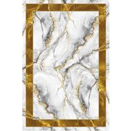 Frenda Home Çerçeveli Mermer Desen Kaymaz Deri Taban Dekoratif Kahve 140x200 cm Salon Halı