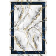 Frenda Home Çerçeveli Mermer Desen Kaymaz Deri Taban Dekoratif Lacivert 80x200 cm Salon Halı