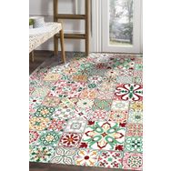 Frenda Home Çini Desenli Kaymaz Deri Taban Kırmızı 140x200 cm Salon Halı