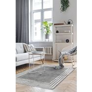 Frenda Home Gri 100x300 Çerçeve Desenli Dijital Baskılı Pamuk Taban Halı