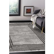 Frenda Home Gri 80x150 Çerçeve Desen Dokuma Pamuk Taban Dijital Dekoratif Halı
