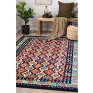 Frenda Home Renkli Kilim Desen Pamuk Taban Siyah 100x300 cm Salon Halı