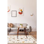 Frenda Home Vintage Desenli Beyaz 140x200 Dokuma Pamuk Taban Dijital Dekoratif Halı