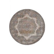 Frenda Home Vintage Desenli Gri 140x140 Pamuk Taban Dekoratif Yuvarlak Halı