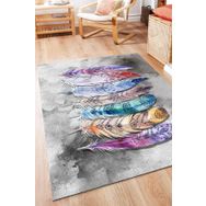 Frenda Home Yaprak Desen Pamuk Taban Baskılı Gri 100x300 cm Salon Halı