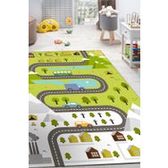 Frenda Home Yol Desenli Yeşil Kaymaz Deri Taban Oyun Yeşil 180x280 cm Salon Halı