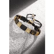 FRNCH FRJ11245-1345-B2 Mızrak Ucu Figürlü Zirkon Taşlı Siyah-Gold Renkli Ayarlanabilir Erkek Bileklik
