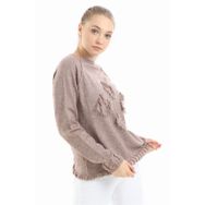 Ftz Women 21-1171 Beige Kadın Yazı Detay Salaş Tunik