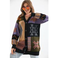 Ftz Women 21-6313 Siyah Etnik Desen Kadın Hırka