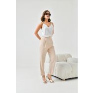 Ftz Women Beige 30744 Kadın Lastikli Pleli Dar Paça Pantolon