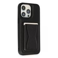 Fuchsia İphone 14 Pro İle Uyumlu Hd Deri Luxury Magnet Kartvizitli Siyah Kılıf