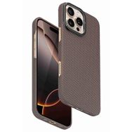 Fuchsia iPhone 16 Pro Max Uyumlu Manyetik Şarj Özellikli Lens Standlı Kevlar Gold Telefon Kılıfı