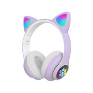 Fuchsia Kedi Kulaklık LED Işıklı Bluetooth Katlanabilir Eğlenceli Mikrofonlu Kulaklık