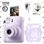 Fujifilm Instax mini 12 Lila Fotoğraf Makinesi 10'lu Film Kıskaçlı Resim Standı ve Simli Pleksi Kılıf Seti