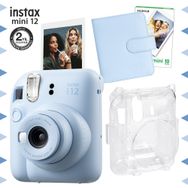 Fujifilm Instax Mini 12 Mavi Fotoğraf Makinesi 10'lu Film Kare Albüm ve Şeffaf Kılıf Seti