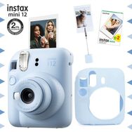 Fujifilm Instax mini 12 Mavi Fotoğraf Makinesi 20'li Film Kıskaçlı Resim Standı ve Silikon Kılıf Seti