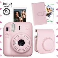 Fujifilm Instax Mini 12 Pembe Fotoğraf Makinesi 10'lu Film Laporta Albüm ve Deri Kılıf Seti
