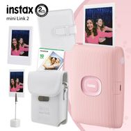Fujifilm Instax Mini Link 2 Toz Pembe Yazıcı 10lu mini Film Deri Kılıf Albüm Çerçeve ve Kıskaçlı Stand