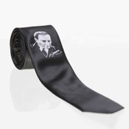 Gaffy Çocuk Boy Atatürk ve İmza Baskılı Saten Siyah Kravat