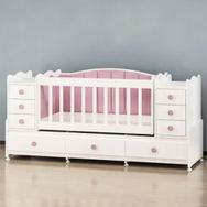 Garaj Home Efe 9 Çekmeceli Pembe Döşemeli Beyaz Büyüyen Beşik