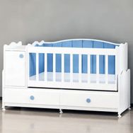 Garaj Home Pırlanta Mdfli Dolaplı 60x120 cm Beyaz Mavi Döşemeli Beşik