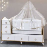GarajHome Elfin Gold 60x120 cm Uzayan Asansörlü Lüks Uyku Setli Beşik Kombini