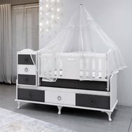 GarajHome Elfin Gri 60x120 cm Uzayan Asansörlü Lüks Uyku Setli Beşik Kombini
