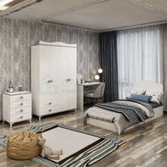 GarajHome Gri Şifonyer-4'lü Dolap-Karyola-Çalışma Masası Elit Genç Odası Takımı