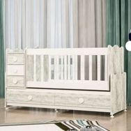 GarajHome Melina Antik Beyaz 60x120 cm 5 Çekmeceli Mdfli Büyüyen Beşik