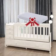 GarajHome Melina Beyaz 60x120 cm Yatak Hediyeli 5 Çekmeceli Mdfli Büyüyen Beşik