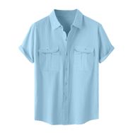 Generic A-A23 Açık Kıraliyet Mavisi Kaplumbağa Boyun Keten Tops Tee Kısa Kollu Victoria Hırka Kış Sonbahar Gömlek Tarz 2025 Erkek T-shirt