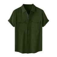 Generic A-A62 Ordu Kireç Yeşili Kaplumbağa Boyun Keten Tops Tee Kısa Kollu Victoria Hırka Kış Sonbahar Gömlek Tarz 2025 Erkek T-shirt