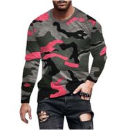 Generic Y-950 Pembe Uzun Kollu Tee Tops Tekne Boyun 3D Dijital Baskı Camo Yaz Sonbahar Gömlek Spor Tarz 2025 Erkek T-shirt