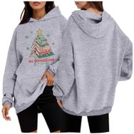Generisch 1 Noel Kapüşonlu Modern Kazak Noel Baskılı Kış Uzun Kollu Gündelik Zarif Açık Gri Kadın Sweatshirt