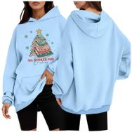 Generisch 1 Noel Kapüşonlu Modern Kazak Noel Baskılı Kış Uzun Kollu Gündelik Zarif Açık Mavi Kadın Sweatshirt