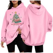 Generisch 1 Noel Kapüşonlu Modern Kazak Noel Baskılı Kış Uzun Kollu Gündelik Zarif Pembe Kadın Sweatshirt