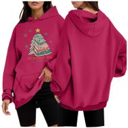 Generisch 1 Noel Kapüşonlu Modern Kazak Noel Baskılı Kış Uzun Kollu Gündelik Zarif Sıcak Pembe Kadın Sweatshirt