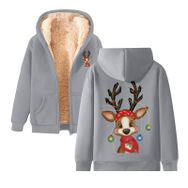 Generisch 1 Noel Kapüşonlu Modern Polar Noel Baskılı Kış Uzun Kollu Gündelik Zarif Açık Gri Kadın Sweatshirt