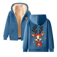 Generisch 1 Noel Kapüşonlu Modern Polar Noel Baskılı Kış Uzun Kollu Gündelik Zarif Mavi Kadın Sweatshirt
